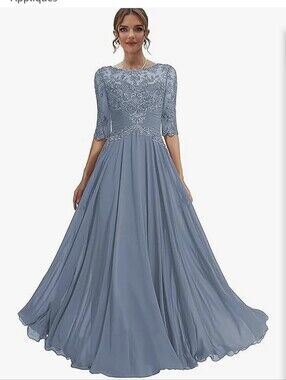 Chiffon Lace-Top Maxi Dress in Dusty Blue